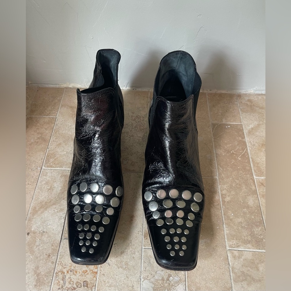 Edgy Black and Silver Studded Ankle Booties Designer ITALIAN